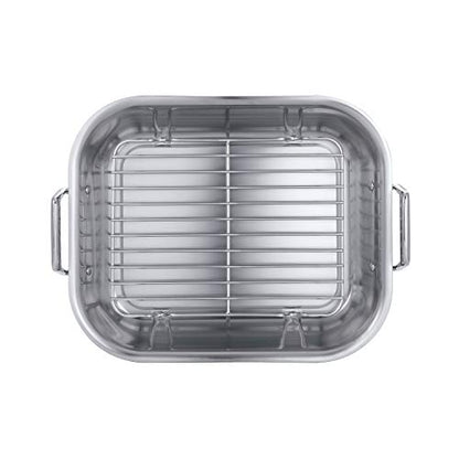 Tramontina 16.75-Inch Stainless Steel Roasting Pan with Rack, Flared Edge Turkey Roaster for Oven, Dishwasher Safe, Made in Brazil