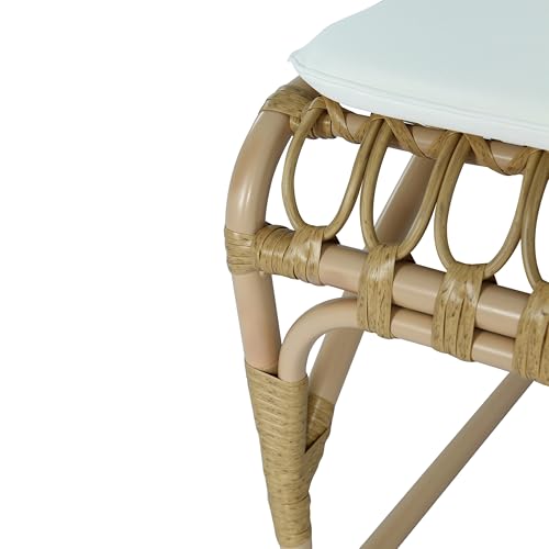 Christopher Knight Home Busby Acacia Wood Patio Dining Set for 4, Square Patio Dining Table and PE Wicker Chairs Set of 4, 5 Piece Outdoor Dining Set with Cushion, Teak+Light Beige
