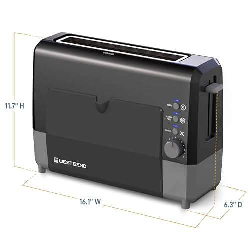 West Bend QuikServe Toaster, 2-Slice Wide-Slot Slide-Through Bread Toaster with Bagel and Gluten-Free Settings and Cool-Touch Exterior Fast Toasting, Includes Removable Serving Tray, 1400-Watts, Black