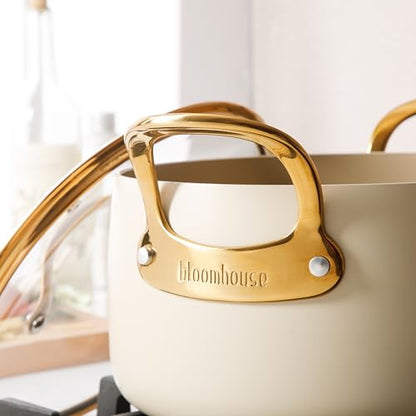 Bloomhouse - Two Time Oprah's Favorite Things Winner - 6 Quart Heavy Duty Aluminum Premium PFA Free Ceramic Nonstick Dutch Oven Pot with Lid - Almond Cream w/Gold Handle