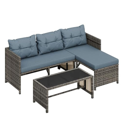 Shintenchi 3 Pieces Patio Furniture Set,Outdoor Sectional Sofa,Blue-Gray