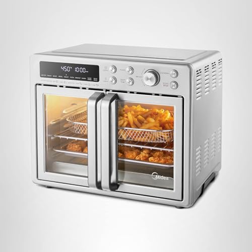 Midea Flexify Classic French Door Toaster Oven Air Fryer Combo, 10-in-1 Large Capacity 26.4 QT Countertop Oven, 25% Faster Cooking and 90% Less Oil, Stainless Steel