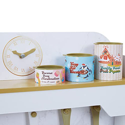 Teamson Kids Versailles Petite Classic Kids Wooden Interactive Play Kitchen, White with Faux White Marble and Gold