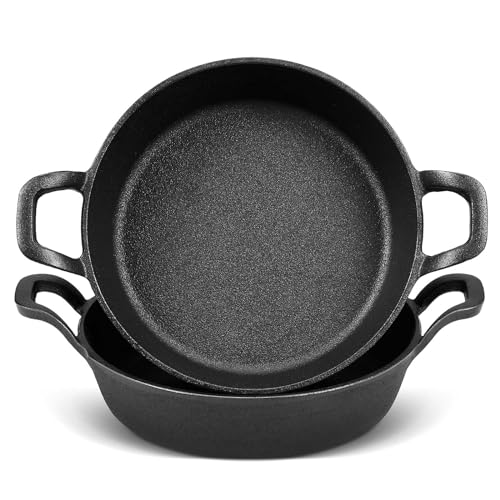 Ziliny Mini Cast Iron Skillets 7 x 7 x 1.7 Inch Cast Iron Pan Small Ramekin Set Black Casserole Dish Cookware Oven Safe Mini Skillets for Kitchen Indoor Outdoor Picnic (2 Pack)