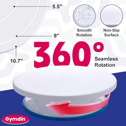 Gymdin 222 PCS Cake Decorating Kit - Includes Cake Turntable, Leveler, Piping Bags and Tips Set, 2 Frosting Spatulas, 3 Scrapers, 100 Cupcake Liners, Booklet and more Decorating Supplies