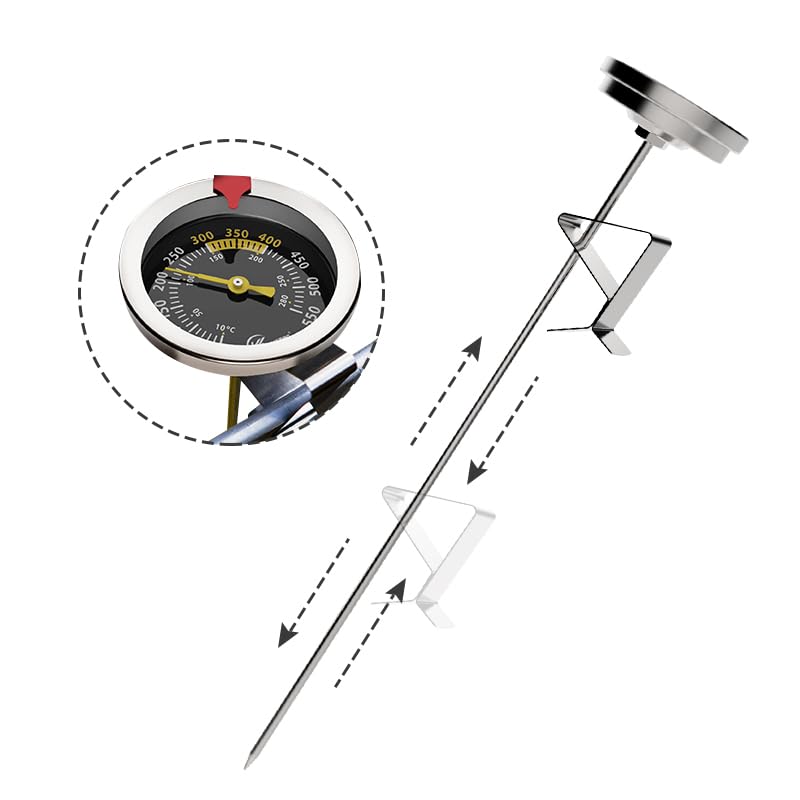 KT THERMO Oil Deep Fry Thermometer Candy Thermometer with 12 inch Stem and Pot Clip,Instant Read Food Meat Thermometer for Smoker Baking Grilling Liquid (Stainless Steel)