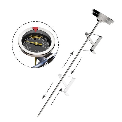 KT THERMO Oil Deep Fry Thermometer Candy Thermometer with 12 inch Stem and Pot Clip,Instant Read Food Meat Thermometer for Smoker Baking Grilling Liquid (Stainless Steel)