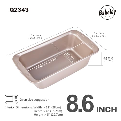Bakeley 2Pcs - 8x4 Loaf Pan, Rectangle Baking Bread Loaf Pan Set, Non-Stick Carbon Steel, Mini Meatloaf Pan for Oven Baking, Cakes, Sourdough, Brownies, and Lasagna (8.6" x 4.8" x 2.8",Champagne Gold)