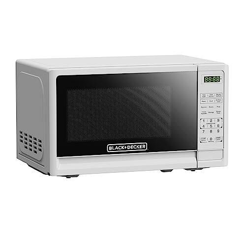 BLACK+DECKER Compact Countertop Microwave Oven 0.7 Cu. Ft. 700-Watts with LED Lighting, Child Lock, White