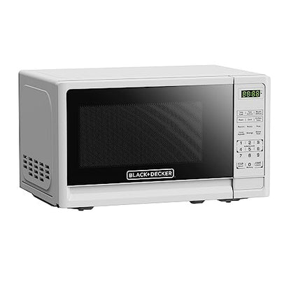 BLACK+DECKER Compact Countertop Microwave Oven 0.7 Cu. Ft. 700-Watts with LED Lighting, Child Lock, White