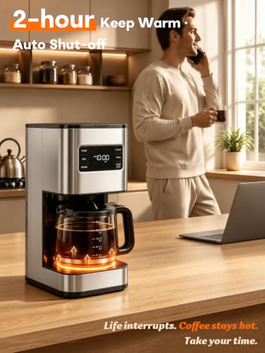 12 Cup Drip Coffee Maker Programmable, Regular & Strong, LED Display