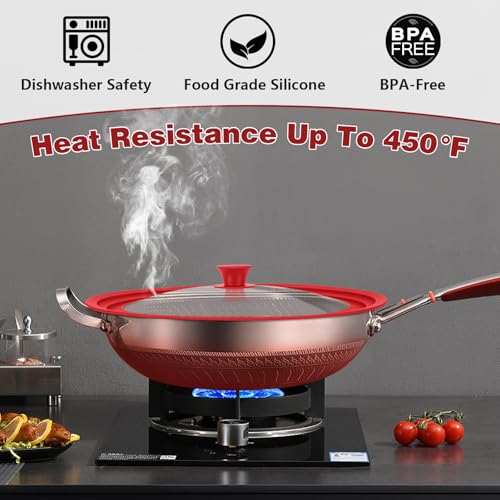 Extra Large 13-14-15 in Universal Lid for Oversized Pots, Pans and Skillets, Pot Lid Tempered Glass Lid with Heat-Resistant Silicone Edge, Cookware Lids, Replacement Frying Pan Cover