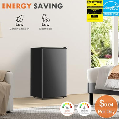Sweetcrispy 3.2 Cu.Ft Mini Fridge with Freezer, 2 Door Small Refrigerator with Adjustable Thermostat Energy-efficient Low Noise, Compact Fridge for Bedroom, Office, Dorm, Black