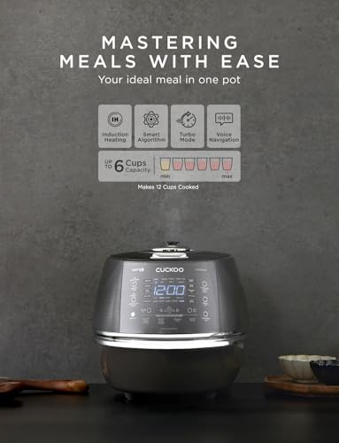 CUCKOO High Pressure Rice Cooker 6-Cup Uncooked / 12-Cup Cooked with Induction Heating Technology, Versatile Rice Maker with 13 Menu Options and Steam Plate, Voice Guide, Dark Gray (CRP-DHSR0609FD)