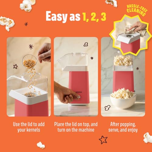 Wumple Hot Air Popcorn Machine - 14-Cup Electric Popcorn Popper, Oil-Free, 1200W - Includes Measuring Cup - Home Popcorn Maker for Movie Nights - Red
