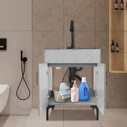 Freestanding Utility Sink, 30.71In Laundry Sink with Cabinet Indoor & Outdoor Utility Tub Pull-out Faucet&Gravity Ball&Drain Basket Heavy Duty for Laundry Garage Outdoor Kitchen Garden (Grey)