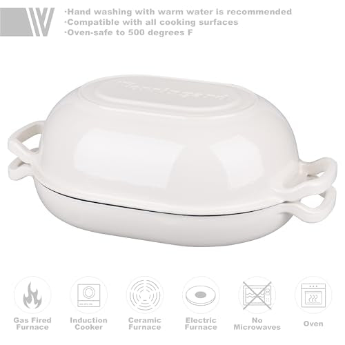 VORRINGARD Enameled Cast Iron Sourdough Bread Oven, Dutch Oven, Loaf Cast Iron Bread Pan for Homemade Bread Baking, Meatloaf Pan with Lid, 7QT, White