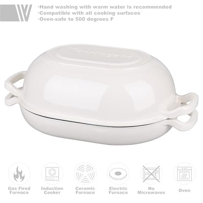 VORRINGARD Enameled Cast Iron Sourdough Bread Oven, Dutch Oven, Loaf Cast Iron Bread Pan for Homemade Bread Baking, Meatloaf Pan with Lid, 7QT, White
