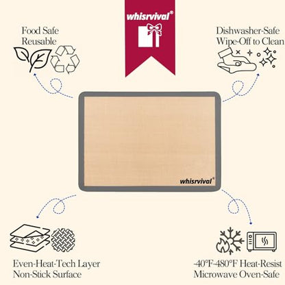 whisrvival 4 Pcs Silicone Baking Mat, Non-Stick Baking Mat, Food Safe Silicone Mats for Baking Cookies, Macarons, Vegetables, 480℉ Heat Resistant (Grey)