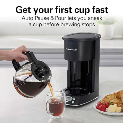 Hamilton Beach 12 Cup Programmable Hot & Iced Coffee Maker, Glass Carafe, Auto-Pause and Pour, 4-Hour Auto Shutoff, Black with Chrome Accents (43690J)