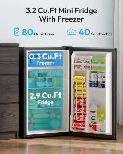 EUHOMY Mini Fridge with Freezer, 3.2 Cu.Ft Compact Refrigerator for Dorm