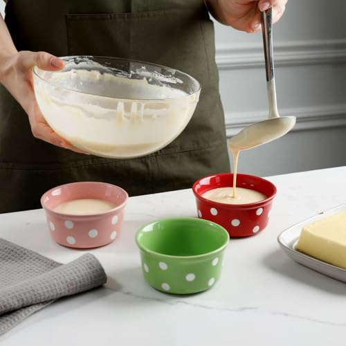 Teecyhooo 6 Pack 6 oz Colorful Ice Cream Ceramic Bowls Ceramic Ramekins Oven Safe Small Dessert Cups Porcelain Baking Cups Single Mini Bowls for Personal Pudding Souffle Serving Dip