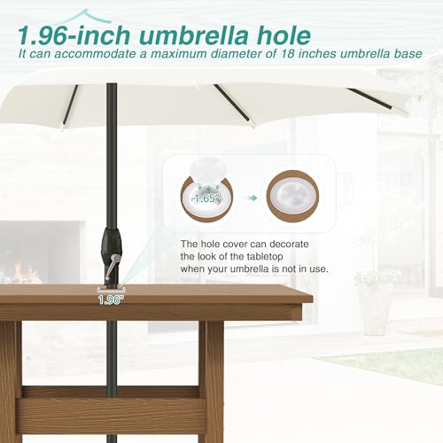 Homenjoy 5 Piece Patio Dining Set, 35" Square HDPS Weather Resistant Outdoor Table & 4 Patio Chairs Set with 1.96" Umbrella Hole, Heavy Duty for Small Space Backyard Balcony, Brown