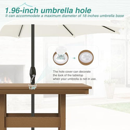 Homenjoy 5 Piece Patio Dining Set, 35" Square HDPS Weather Resistant Outdoor Table & 4 Patio Chairs Set with 1.96" Umbrella Hole, Heavy Duty for Small Space Backyard Balcony, Brown