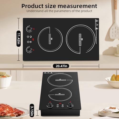 Wesonorous Double Induction Cooktop,110V 2600W 2 burner induction cooktop with hot plat with LED Touch Screen 10 Levels,Child Safety Lock & Timer 110V countertop burners