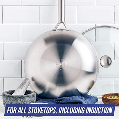 Blue Diamond 7-Piece Tri-Ply Stainless Steel Ceramic Nonstick Cookware Set, PFAS & PFOA-Free Pots and Pans, Multi Clad, Induction Compatible, Dishwasher & Oven Safe, Silver