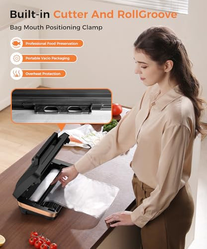 Vacuum Sealer Machine, Updated Powerful 95KPa Commercial Food Saver with Double Seal for 2X Strength, Built-in Cutter, Bags Storage & Easy-Lock Handle, Includes Free Bags (1 Roll + 10 Pre-cut) Black