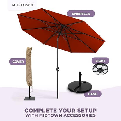 Midtown Umbrellas - 10-Year-No-Fade 9 Ft Patio Umbrella with Terylast Fabric, Auto-Tilt Aluminum Frame and 8 Reinforced Ribs for Deck, Pool, Garden & Beach - Apple Red Canopy, Black Pole