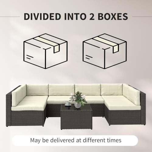 Outsunny 7 Piece Patio Furniture Set Wicker Outdoor Sectional Cream White