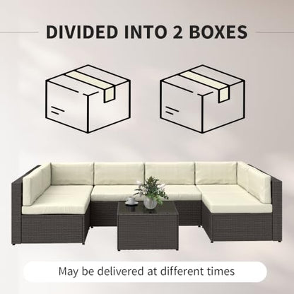 Outsunny 7 Piece Patio Furniture Set Wicker Outdoor Sectional Cream White