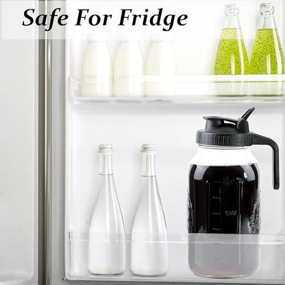 Cold Brew Coffee Maker 64 Oz Mason Jar Iced Coffee Maker 2 Set Half Gallon Glass Pitcher With Pour Spout Lids 2 Quart Wide Mouth Cold Brew Pitcher With Strainer For Fridge, Lemonade, Cold Brew, Milk