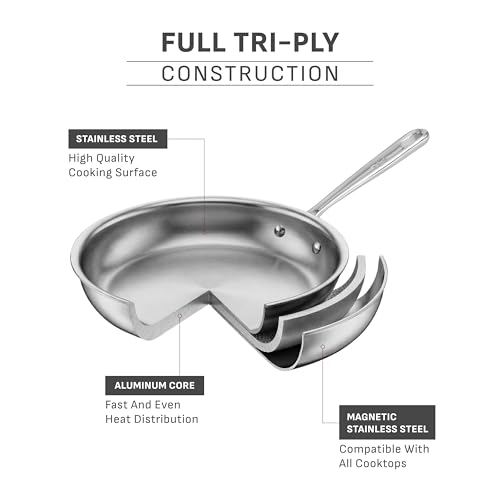 T-Fal Pro Tri-Ply Stainless Steel Sauce Pan with Lid, 2 Quart Saucepan with Lid, Induction Pot, Oven Safe 500F, Lid-350F, Fast & Even Heat, Professional Quality & Durability, Silver