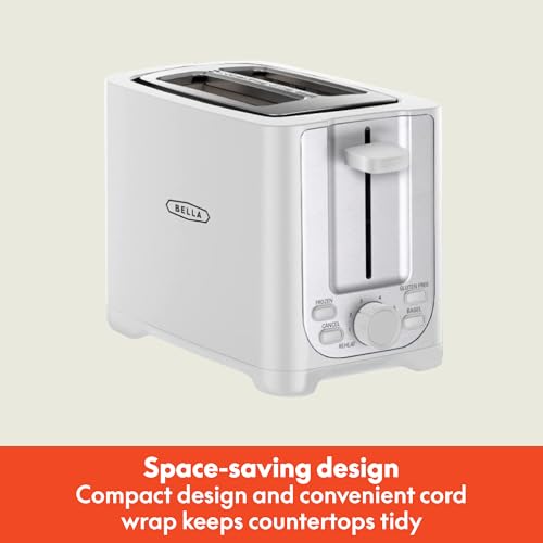 bella 2 Slice Toaster with Auto Shut Off - Extra Wide Slots & Removable Crumb Tray and Cancel, Defrost & Reheat Function - Toast Bread, Bagel & Waffle, White