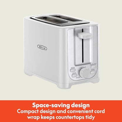 bella 2 Slice Toaster with Auto Shut Off - Extra Wide Slots & Removable Crumb Tray and Cancel, Defrost & Reheat Function - Toast Bread, Bagel & Waffle, White