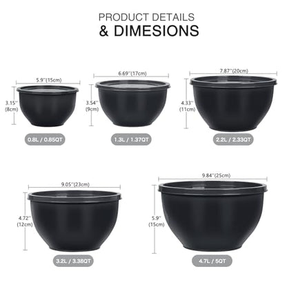 Greentainer Plastic Mixing Bowls with Lids Set for Kitchen, 5 Set Nesting Bowls for Mixing, Baking, Prepping, Cooking and Serving Food, Mixing Bowls Dishwasher, Microwave Safe