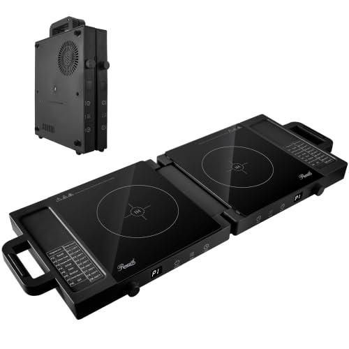 Rosewill Foldable Dual Induction Cooktop Burner, 1800W Portable Double Burner with 8 Cooking Modes & 9-Hour Timer, Auto Shutoff, Electric Stove for Home, Dorms, RVs, Small Kitchen - Black