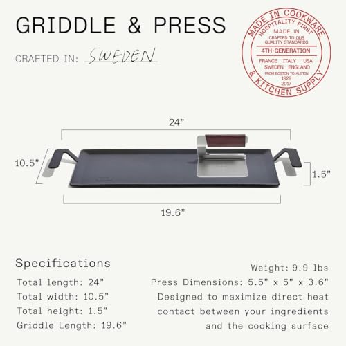 Made In Cookware - Carbon Steel Griddle + Grill Press - Professional Cookware - Crafted in Sweden - Induction Compatible