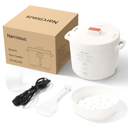 Narcissus 3.5-Cup Rice Cooker for 1-3 People, Multifunctional for Rice, Oatmeal, Quinoa - Slow Cook, Steam, Cook Rice & Steam Dish Together, Rice White