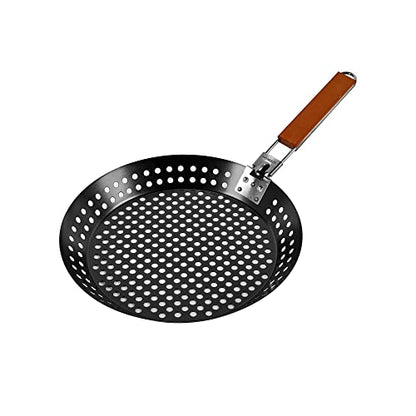 12" Non-Stick Grilling Skillet with Removable Handle - Large Grill Pan & Deep Fryer Strainer Basket for Seafood & Vegetables - Indoor & Outdoor BBQ Grill & Restaurant Use by Mr. Bar-B-Q 06750X