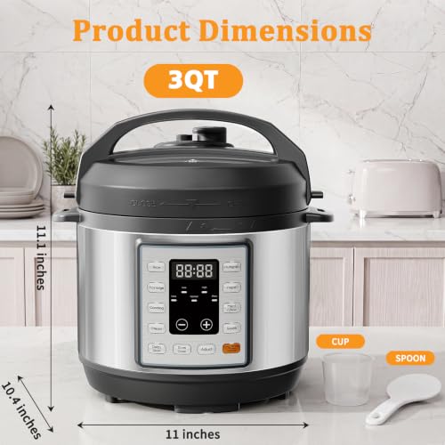 NEWBULIG 10-In-1 Electric Pressure Cooker, 3 Quart Multi Cooker for Rice, Stew and Steam, Small Programmable Stainless Steel Pot with Slow Cook Function and Ceramic Inner Pot