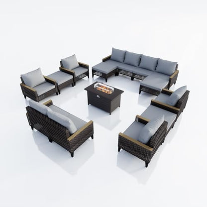 15 Pieces Outdoor Furniture Set, Patio Conversation Sets (Gray Cushions)