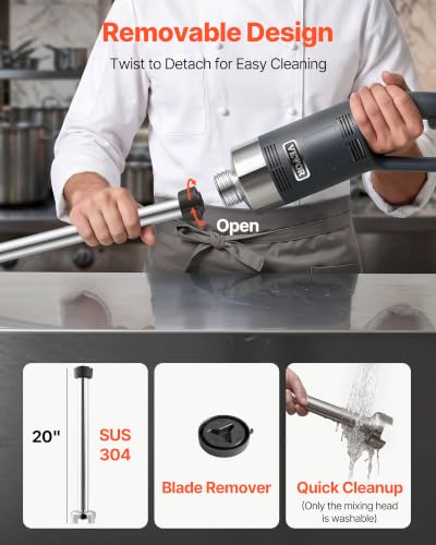 VEVOR Commercial Immersion Blender 750W 20" Heavy Duty Kitchen Hand Mixer