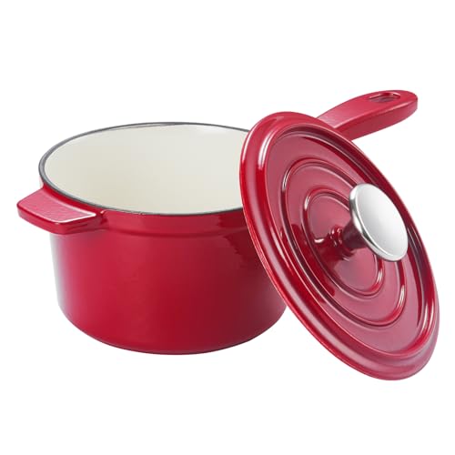 Enameled Cast Iron Sauce Pan, 2 Quarts Round Sauce Pot with Lid, Mini Dutch Oven Enamel Saucepan for Cooking Pasta Sauce, Marinate, Simmer, Refrigerate and Serve, Multiple Colors Available