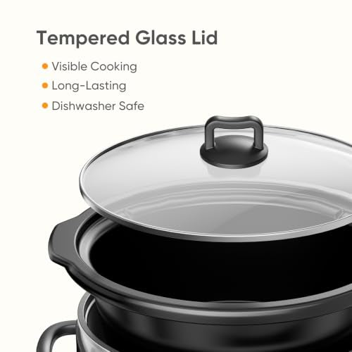 NEWBULIG Slow Cooker 8 Quart, Large Slow Cooker, Ceramic Nonstick Coating, 3 Adjustable Temp Multi Cookers with Dishwasher Safe Stoneware Pot & Tempered Glass Lid, 35in Tangle Free Cord Wrap, Silver