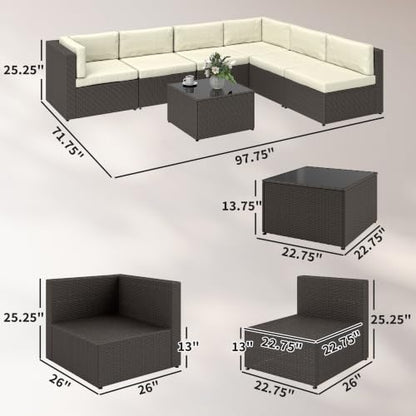 Outsunny 7 Piece Patio Furniture Set Wicker Outdoor Sectional Cream White
