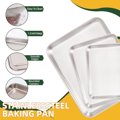 4-Piece Baking Sheet Set with Cooling Rack, Stainless Steel Cookie Sheets & Baking Pans Set, Non-Stick Cookie Trays for Oven Roasting & Food Prep, BPA-Free 10/12/16 Inch